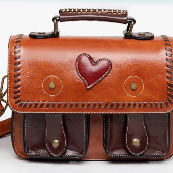 NEW Cambridge Heart Shoulder Satchel Bag Colorblock Brown & Cognac Multi NWT - Picture 5 of 10